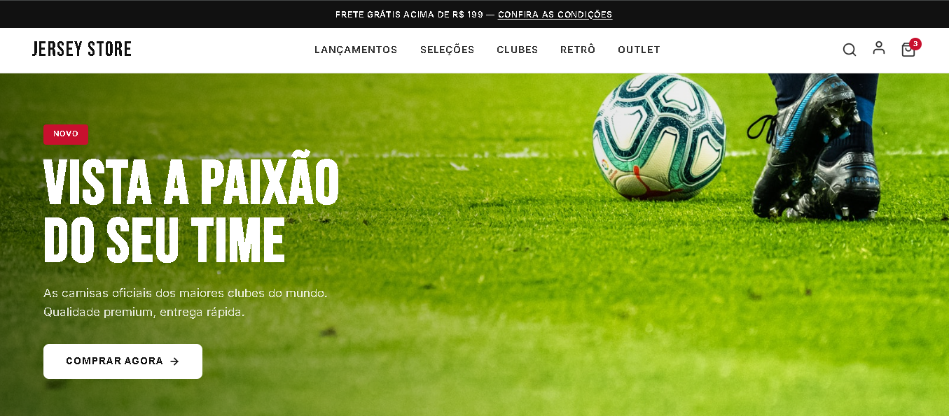 Página inicial do e-commerce Jersey Store de camisas de futebol