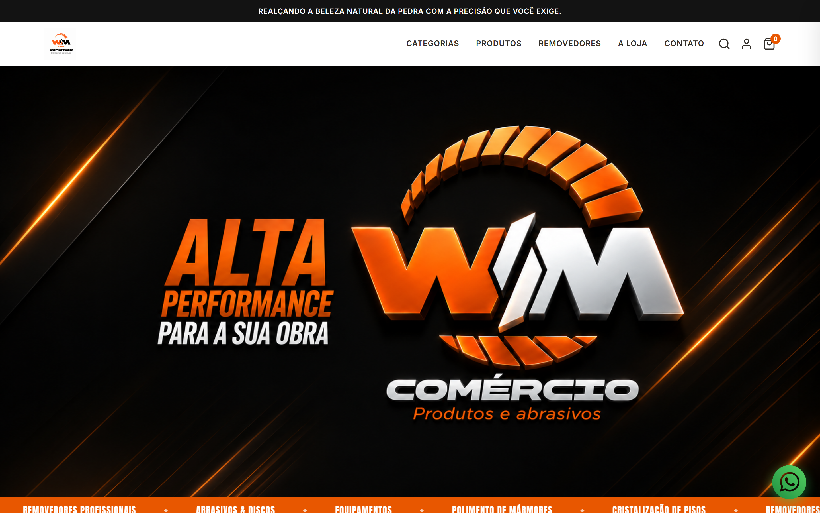 Página inicial do e-commerce WM Comércio de produtos e abrasivos